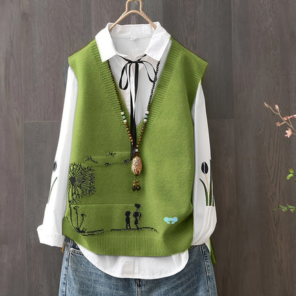 Green Sweater Vest Green V Neck Knit Sweater Vest Women'S