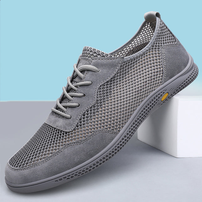 Men's Shoes 2025 Summer New Men's Fly-Woven Mesh Breathable Hollow Leather Shoes Deodorant Feet Flats Wear-Resistant Casual Shoes