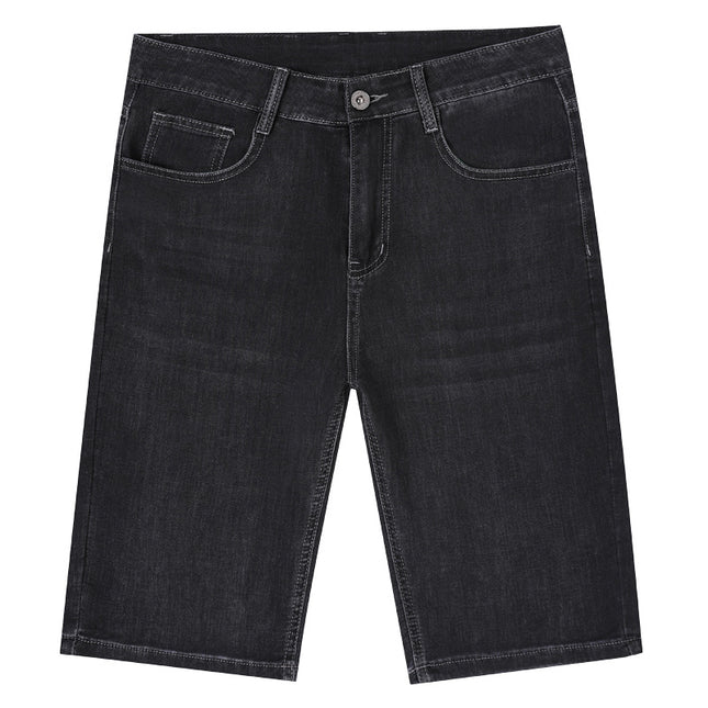 Camonqi Denim Plus-Size Men's Summer Thin Breathable Knee-Length Shorts with Washed Finish