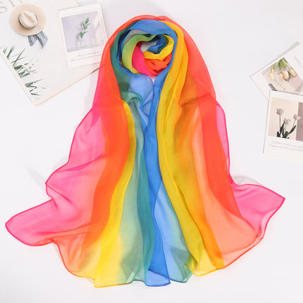 Summer Thin Silk Scarf Soft Breathable Small Qiao Qi Scarf Rainbow Gradient Color Scarf Women's Sunscreen Shawl Etiquette Silk Scarf