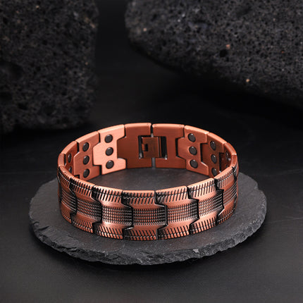 Cross-Border Hot-Selling Retro Wide Version Red Copper Magnet Bracelet Men's European and American Fashion Three-Row Magnet Striped Bracelet Wholesale