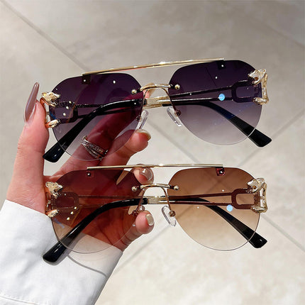 Cross-Border Rimless Toad Mirror Driving Sunglasses Leopard Sunglasses European and American Retro Cut-Edge Double-Beam Sunglasses for Men and Women