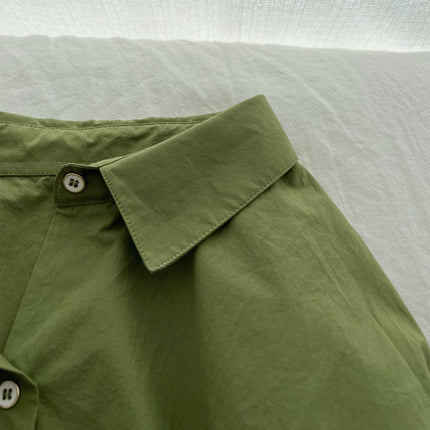 Poison home-made. High-count Washed Encrypted Cotton Small Stand Collar Matcha Agaro Green Shirt Women's Loose Lazy Style