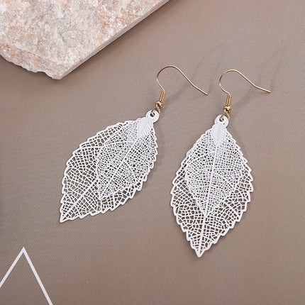 Fashion versatile personality double leaf earrings hollow hand-felt paint matted leaf earrings earrings manufacturers direct supply
