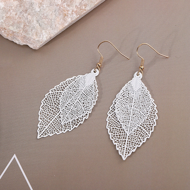 Fashion versatile personality double leaf earrings hollow hand-felt paint matted leaf earrings earrings manufacturers direct supply