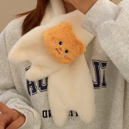 Cartoon Sweet Girl Pink Cat Scarf Winter Warm Thickeneded Cute Plush Windproof Student Scarf White