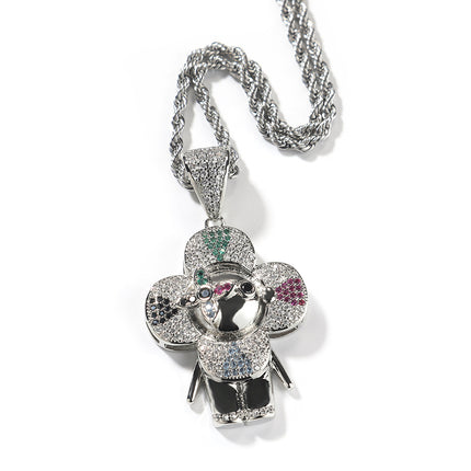 European and American hip-hop new niche design donkey flower pendant copper inlay 5A zircon personality tide brand necklace a generation of hair