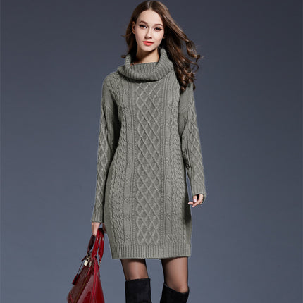 2023 autumn and winter new Amazon best selling European and American plus size women's knitwear dress long turtleneck women