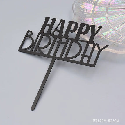 Acrylic Cake Baking Decoration Inserts Round Square English Happy Birthday Dessert Toppers Party Cards