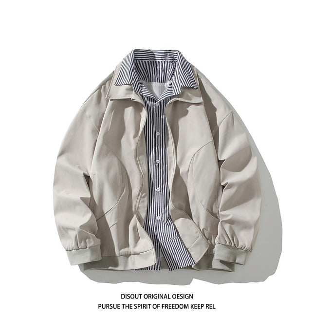 2025 Autumn and Winter New Men's Jacket Fashion Shirt Collar Fake Two-Piece Large Size Jacket Men's Trendy Handsome Jacket