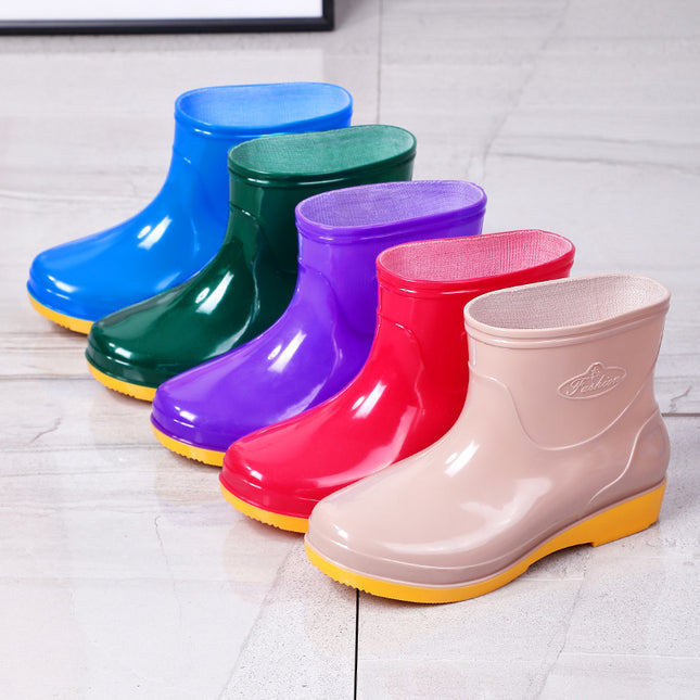 Four Seasons Short Tube Sunny Rain Women's Water Shoes Fashion Purple Rain Shoes Kitchen Canteen Mom Cleaning Non-slip Rubber Shoes Rain Boots