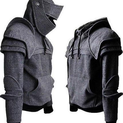 Halloween Sweatshirt Male Knight Hooded Elbow Guard Drawstring Mask Pullover Kangaroo Bag Solid Color Jacket Sweatshirt Cos
