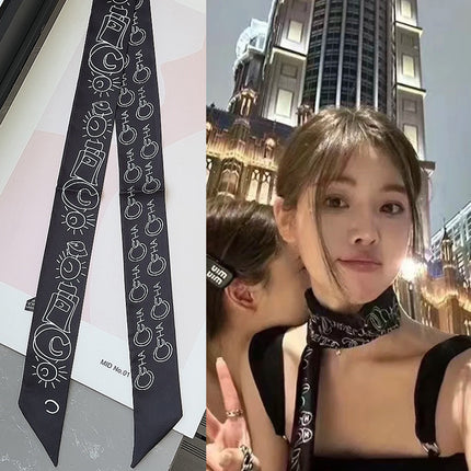 Lined Letter C Puppy Double-Layer Printed All-Match Tie Bag Ribbon Hair Band Ribbon Women's Decorative Small Scarf