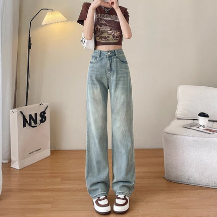 High Waist Narrow Straight Jeans Women's Summer Trend 2024 New Design Sense Simple Small Wide Leg Pants
