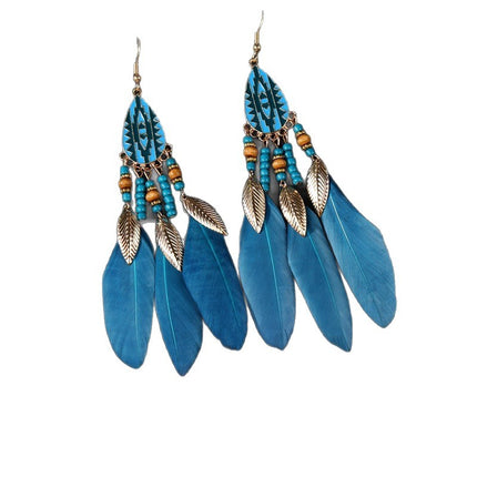 Cross-Border Feather Tassel Earrings, High-End Bohemian Style Earrings, Hot-Selling Earrings for Women in Scenic Spots
