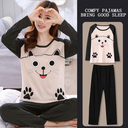 Southeast Asia Spring, Autumn and Winter New Cute Cartoon Pajamas for Women Milk Silk Casual Long-Sleeved Pants Women's Home Clothes