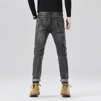 2024 Spring and Summer New Fashionable European Products Personalized High-end Stretch Slim-fit Jeans Men's Casual High Waist Small Straight