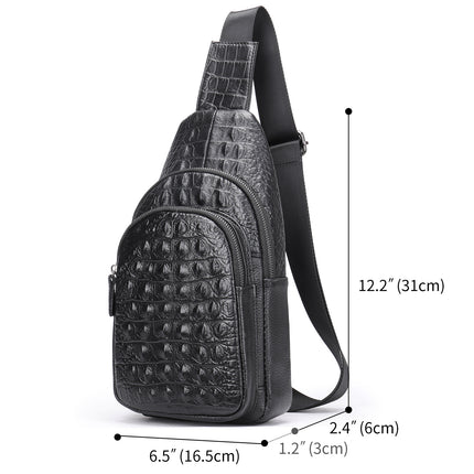 Genuine Leather Men's Chest Bag Men's Cowhide Men's Bag Shoulder Casual Crossbody Bag Crocodile Pattern Chest Bag Small Backpack Bag for Men
