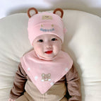 Round-eared bear fetal cap + saliva towel pink / One size fits all (0-12 months)