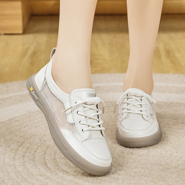 White Shoes Summer Thin Women's Shoes Mesh Breathable Tendon Bottom Cut Out 2025 New Mesh Shoes Soft Sole Shoes Large Size
