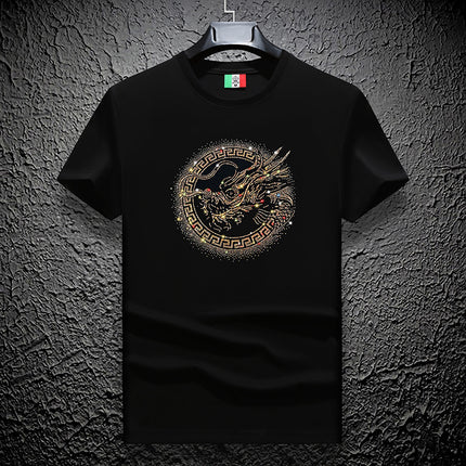 Ouzhanzhou Trendy Men's New Hot Drilling T-shirt Fashionable Slim-fit Large Size Light Luxury Men's Short-sleeved Summer Ice Silk Quick-drying
