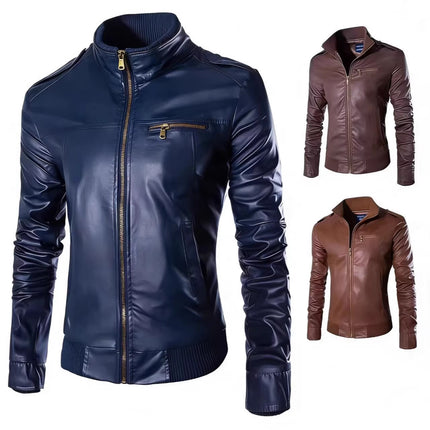 Wholesale Men's Motorcycle Leather Jackets for Foreign Trade, 2023 Spring, Autumn, and Winter New Leather Coats, Korean Style Slim-Fit Men's Leather Jackets