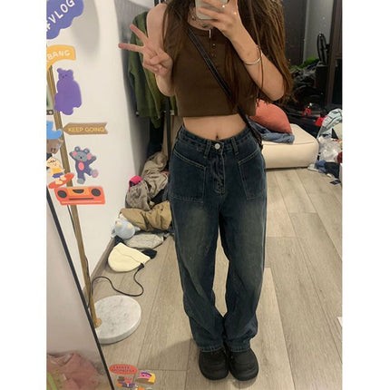 High Street Petite Slimming Jeans Wide-Leg Pants 2025 Retro Outerwear Drape Floor-Length Pants Women's Summer