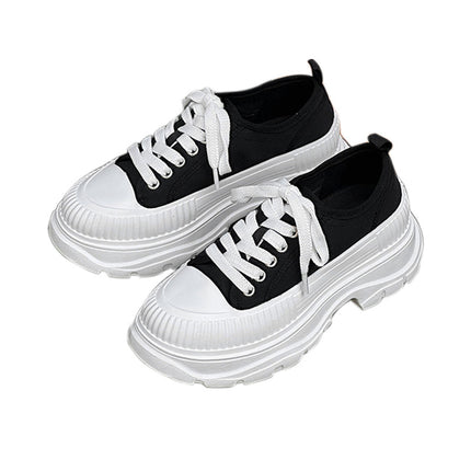 Mesh Mcqueen Sneakers 2025 New Summer Thick-Soled Height-Increasing Korean Versatile Canvas White Sneakers for Small People