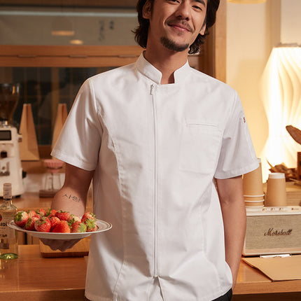 Chef's Workwear with Ykk Zipper, Short-Sleeve, High-End Summer New Model for Hotel and Western Restaurant Baking Kitchen