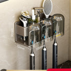 Gun ash - three-person aluminum toothbrush holder + 3 mouthwash cups (no need to punch holes)