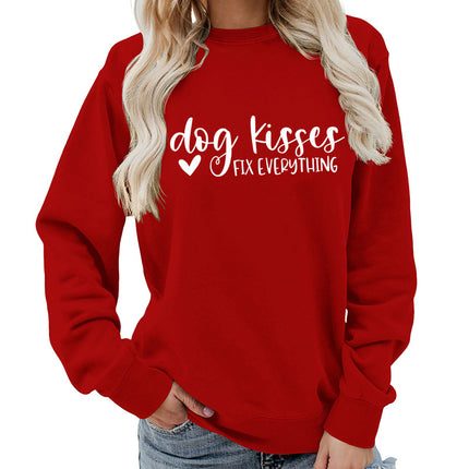 Foreign trade supply dog kisses printed round neck women's top vests autumn and winter coat casual wide pine Europe