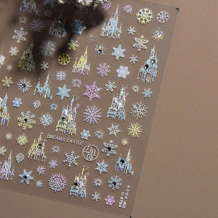 Crystal Diamond Dream Castle Snowflake Nail Art Stickers New 5D Relief Adhesive Ins Popular Nail Stickers 3D Decoration