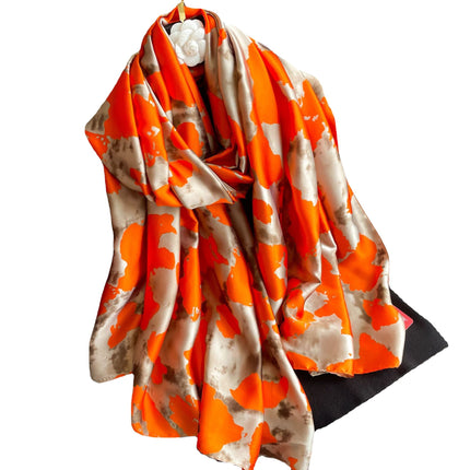 Korean-style Brocade Satin Orange Camouflage Silk Scarf Spring and Summer Thin Sunscreen Beach Towel Women's All-match Decorative Shawl