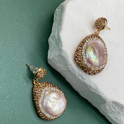 Natural Baroque natural shape pearl hand-set diamond earrings earrings earhooks Joker factory direct wholesale