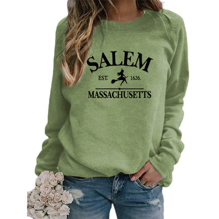 SALEM EST 1626 MASSACHUSETTS Print Round Neck Sweat Top Women plus size Cross Border