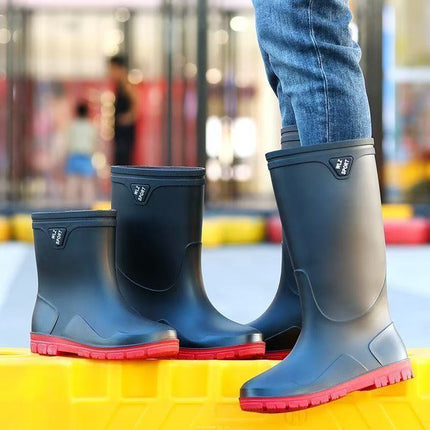 New High-Top Men's Drawstring Ankle Boots for Outdoor Use, Waterproof, Non-Slip, Long, Warm, Thickened Fishing Rubber Shoes