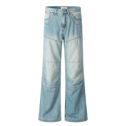 11Kn American Washed Clear Blue Bootcut Jeans for Men and Women Deconstructed Retro Straight Loose Trendy Slim Casual Pants