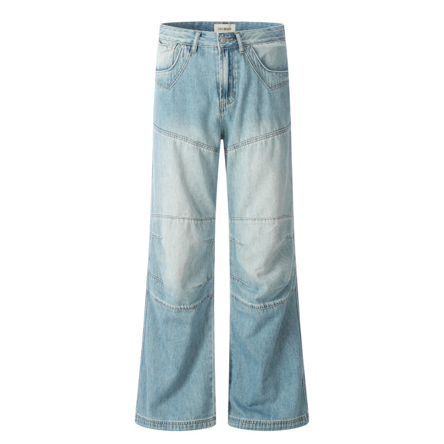 11Kn American Washed Clear Blue Bootcut Jeans for Men and Women Deconstructed Retro Straight Loose Trendy Slim Casual Pants