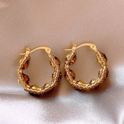 Brown Crystal Hoop Earrings, Feminine Accessible Luxury Earrings, 2025 New Internet Celebrity Hot Style High-End Earrings for Women