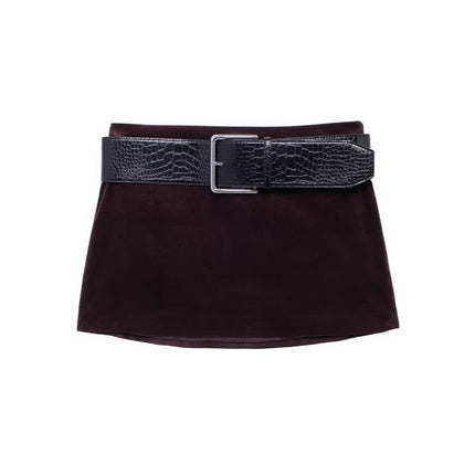 Autumn 2024 Amazon Fashion Women's Velvet Blazer with Belt Low Waist Mini Skirt Cross Border Batch