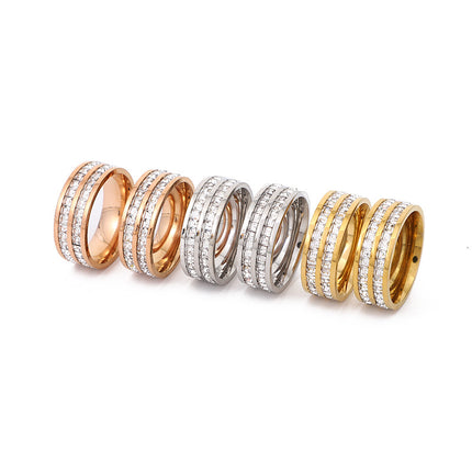 European and American cross-border stainless steel ring single ring diamond titanium steel double row Diamond couple full Diamond Fashion Jewelry