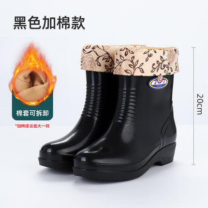 2026 Waterproof Kitchen Work Women's Rain Boots Winter Non-Slip Mid-Calf Thickened Wear-Resistant Fleece-Lined Rain Shoes