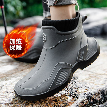Cross-Border Rain Boots for Men, Kitchen Chef Work Safety Shoes, Rider Rain Boots, Fishing Non-Slip Waterproof Black Rubber Shoes, Water Shoes