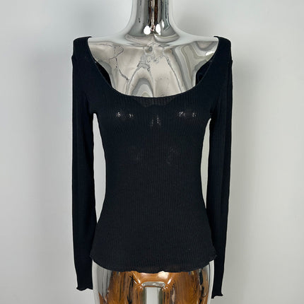 South Korea Dongdaemun new hand a recommend ~ sexy big U-neck stretch figure long sleeve bottoming shirt