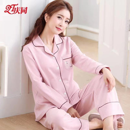 Double Pocket M-4XL100 Pure Cotton Extra Large Size Pajamas Women's Spring and Autumn Long Sleeve Moon Clothing Home Suit