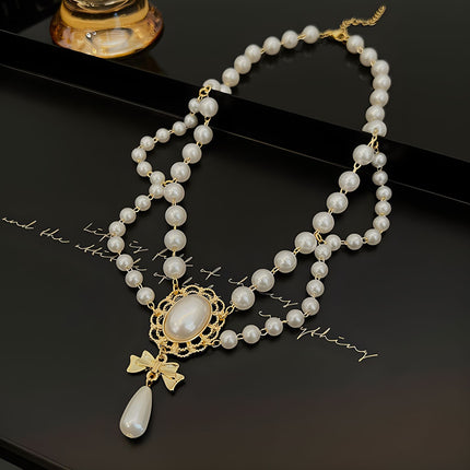 Vintage Baroque Pearl Tassel Necklace Female Bridal Banquet Elegant Fashion Collarbone Necklace Choker Accessories