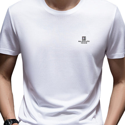 Men's Summer Short-Sleeved T-Shirt Casual Mercerized Breathable Thin Round Neck Half-Sleeved Letter Hot Diamond Top Men's H6651