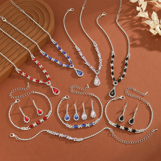 Amazon's Hottest 2025 Shiny Rhinestone Necklace, Earrings and Bracelet Set, Cross-Border Best-Selling Three-Piece Set