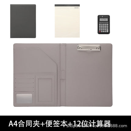 A4 Folder Calculator Multifunctional Leather Document Folder Office Contract Folder with Manager Folder Storage