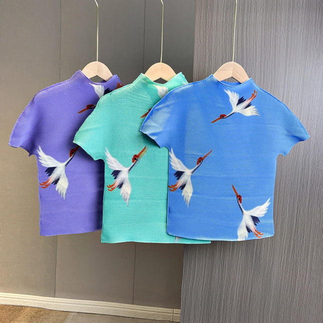 Fashion Wholesale Printed Two-Piece Set High-End Women's Top Pleated Skirt Two-Piece Set Commuter Pleated Skirt Suit
